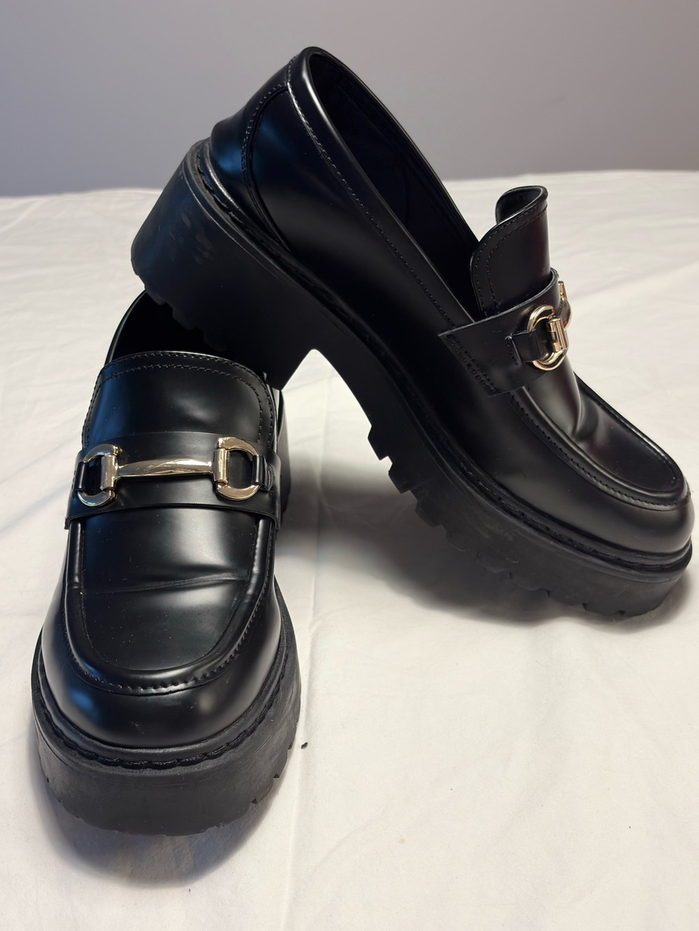 Steve Madden Approach Black Chunky Horsebit Platform Loafers | Size 10